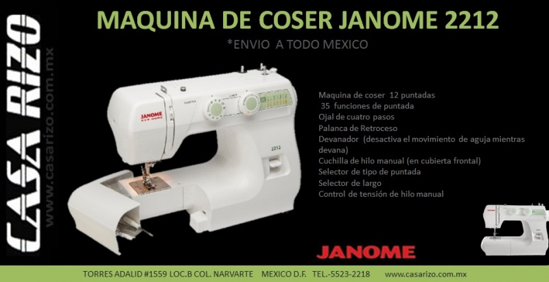 Máquina de coser Janome modelo 2212  www.casarizo.com.mx