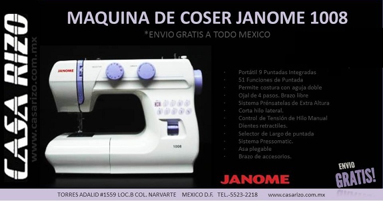 Máquina de coser Janome 1008  www.casarizo.com.mx